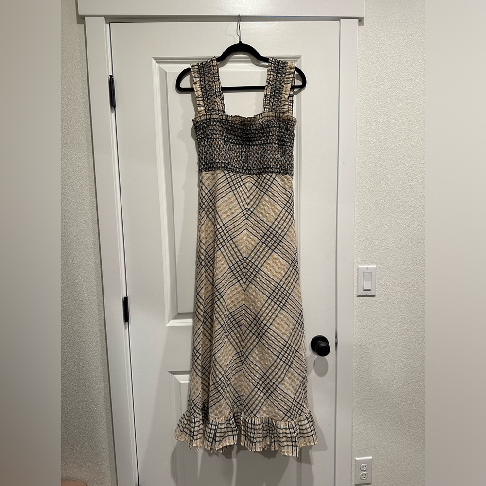Ganni smoked midi dress plaid